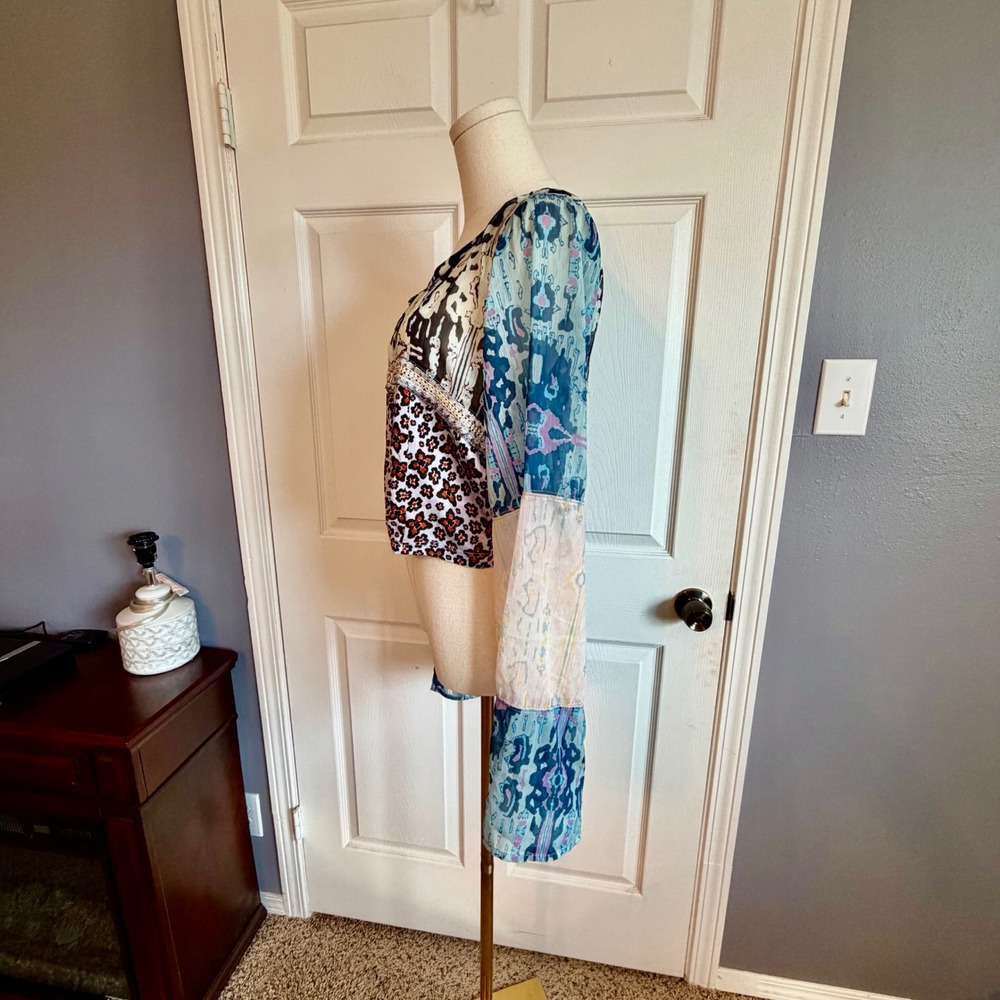 Free People Lavender Sky Combo Mixed Print Hook Eye Crop Boho Top Women's XL - Picture 5 of 9